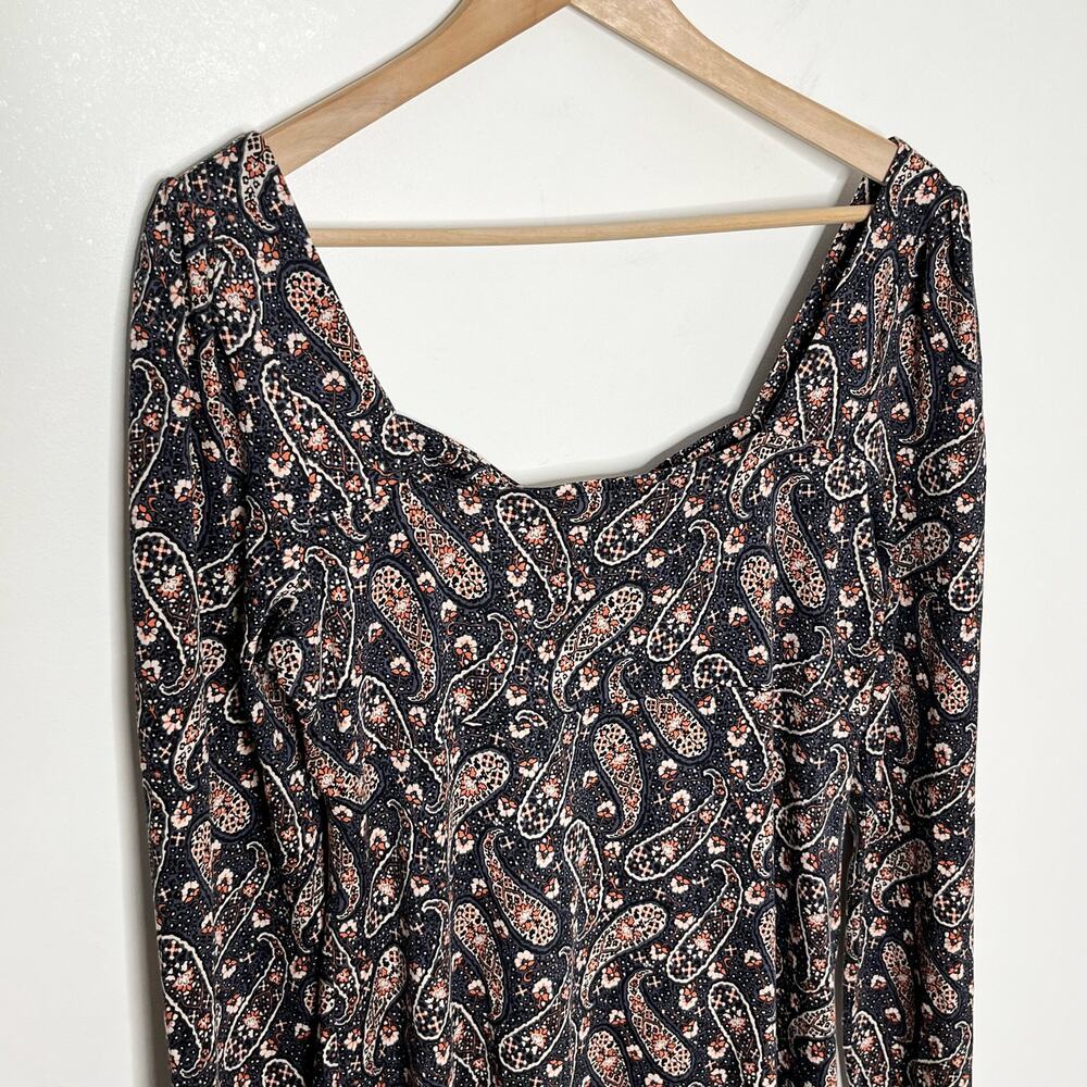 Boden Womens Sweetheart Jersey Mini Dress 10R Blue Paisley Long Sleeve Cotton - Picture 11 of 13